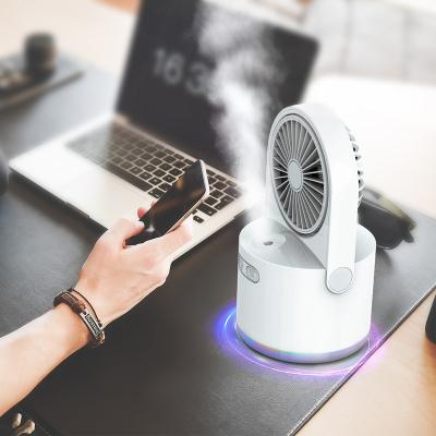 China 7 Blades Colorful Light Portable Water Jet Mist Fan With Mist Spray for sale