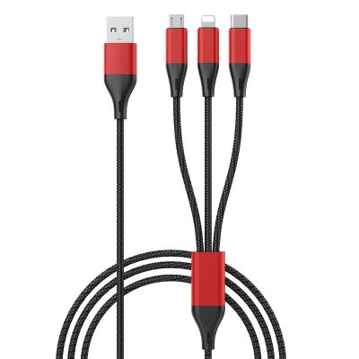 China For Phone Nylon 3 in 1 USB Charger Cable 5A 3 in 1 Fast Charging Cable with Aluminum Alloy Shell for sale