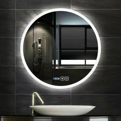 China Illuminated Luxury Intelligent Smart Led Round Toilet Mirror For Hotel Bathroom With Touch Switch for sale