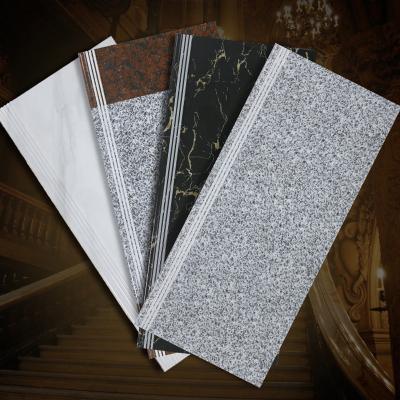 China New Design 1000x300x170 mm All Glazed Metal Tiles Set Marble Look Porcelain Staircase Tiles For Indoor Staircase for sale