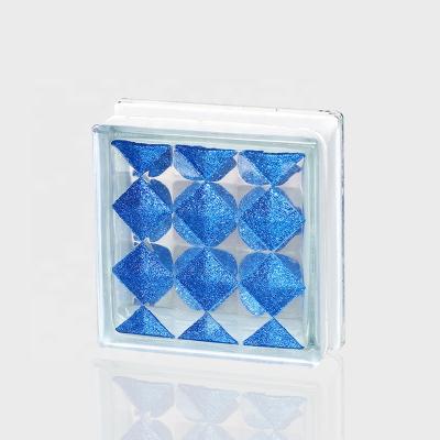 China Modern Decorative Cavity Colored Art Glass Bricks Colorful Glass Blocks With Patterns Red Blue Green Brown Grids 190X190X80mm for sale