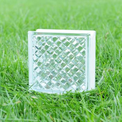 China 190x190x80mm Modern Square Hollow Clear Glass Bricks Wave Diamonds Parallel Pattern Rhombus Meteor Patterns Glass Blocks For Sale for sale