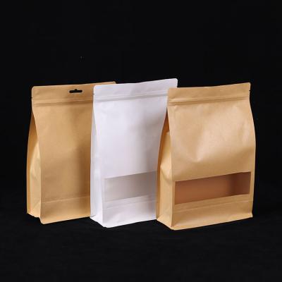 China Recyclable Biodegradable Zipper Kraft Paper Bags Back Logo Custom Paper Bag Small Plain Food Packaging for sale