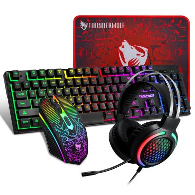 China Waterproof 4 in 1 Gaming Keyboard and Mouse and Gaming Headset and RGB Mouse Pad Wired LED Backlight for Desktop Computer PC for sale