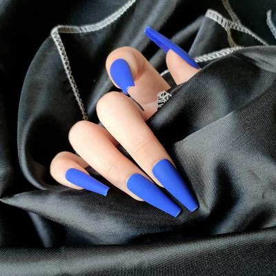 China High Quality Design Private Label Women ABS Matte Blue Long False Nails Coffin Press On Nails For Salon Use for sale