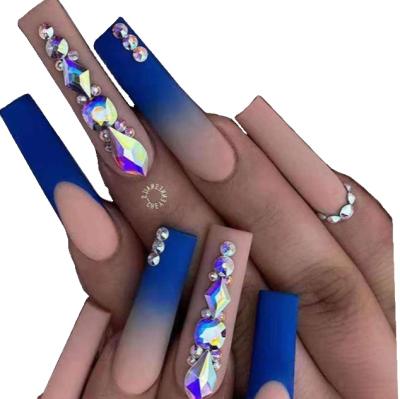 China 2022 Hot Sale Eco-friendly Ballet Super Long Nail European And American Nail Charm Dark Blue Frosted Fake Nails With Diamondsls With Diamonds for sale