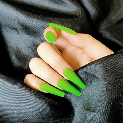 China Wearable Design 24pcs Long Ballerina Nails Full Cover Green Coffin Fake Nails Fake Tips Press On Nails for sale