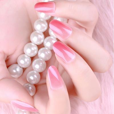 China Pure Pink Eco-friendly Nail Design Trend Instagram Oval Round Shapes Press On Artificial Nails for sale