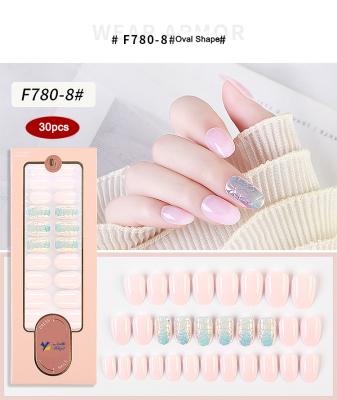 China Mixed Types Colors 30pcs/box Eco-friendly Pure Pure Juicy Rose Peach Colors Fake Nails Long Style Round Bride for sale