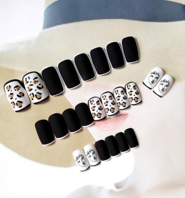 China Adiyat New Arrival Black Color 24pcs OEM Nail Predesign Glitter Artificial Finger Square Fake Finger Design Custom Press On Nails for sale