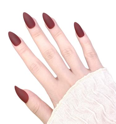 China 24Pcs Design Long Almond Red Fake Nails Tips Full Cover Ballerina Designs Press On Nails Without Rhinestones Press On Nail Pack for sale