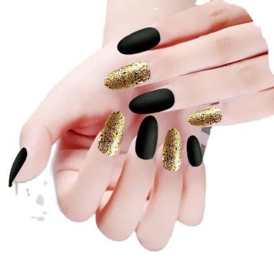 China 2021 Design 2021 Hot Black Gold Powder Glitter Nail Art Sticker Matte Fake Nail Customized Customized Accepted for sale