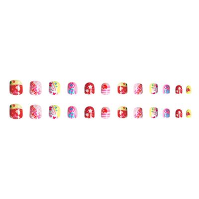 China Lovely Gift 24Pcs Eco-friendly Press On Nails Little Girls Artificial Kids Full Cover Fake Nails For Kids for sale