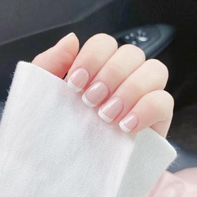 China 24pcs Stock Portable Detachable Detachable Artificial Nails Full Cover Eco-friendly Short French False Nail Tips Press On Nails for sale