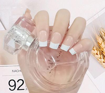 China Eco-friendly Manufacture French Natural Type Nails Full Cover Transparent White Translucent Press On Artificial Nails for sale