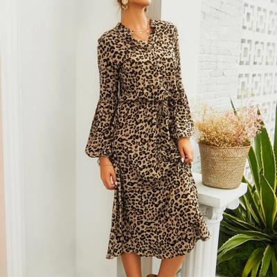 China Spring Summer Women Leopard Print Boho Ladies Loose Women Shirt Dress Casual Long Sleeve Breathable Dress Dresses Vestidos Female for sale