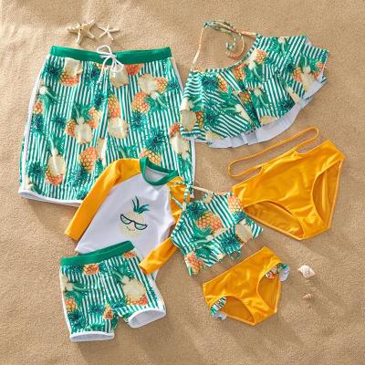 China 2020 Matching Family Outfits Men Swimwear Breathable Two Piece Women Bikini Sets Shorts And Rash Guard Pineapple Print Kids Men for sale