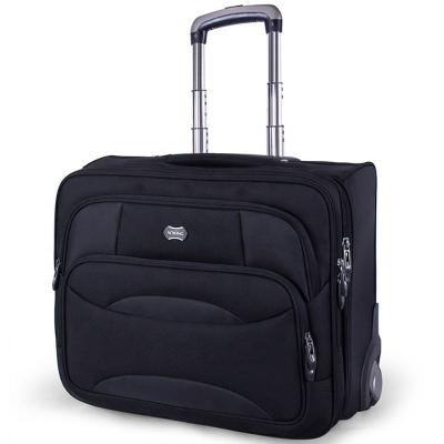 China Oxford 18 Inch Custom Black 1680D Oxford Fabric Computer Trolley Suitcase Luggage With Trolley TSA Lock for sale