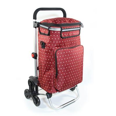 China Tri Cart Dolly Red Foldable Shopping Grocery Folding Trolley Wheels for sale