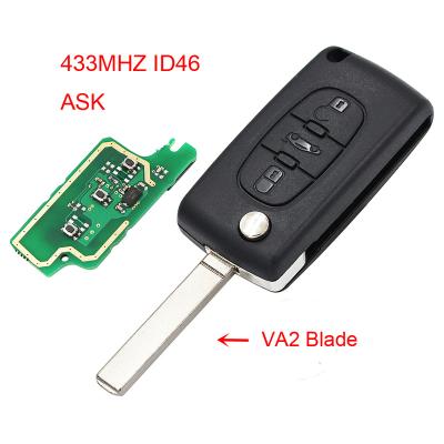 China 3 Button Remote Key For Peugeot 307 433MHZ ID46 Chip 0536 Models Up To 20110416 With VA2 Blade K174003 for sale