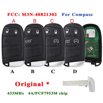 China Genuine OEM 2/3/4 Button Smart Keyless Goes Remote Key Fob 433MHz 4A PCF7953M Chip For Jeep Compass FCC 2015-2021: M3N-40821302 K18110 K18111 K18112 K18113 for sale