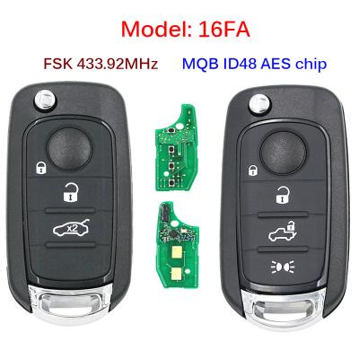 China 3/4 Buttons Folding Flip Remote Key FSK 433.92MHz Megamos MQB ID48 AES Chip For Fiat Egea Tipo 500X Blade SIP22 Uncut Model 16FA K19016 K19017 for sale