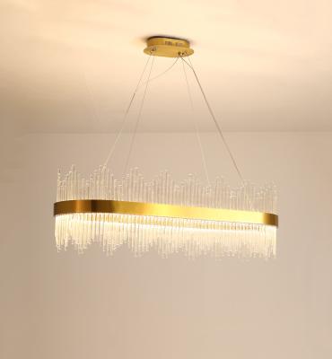 China Crystal Glass Rod Hanging Light Gold Luxury Modern Style LED Clear Chandelier For Dining Table for sale