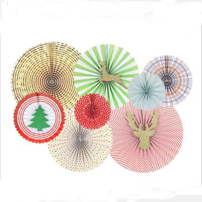 China Holiday Party Fan Set 8 pack Christmas Paper Pinwheel Decorations Jingle bell Paper fans reindeer paper Rosettes Te koop