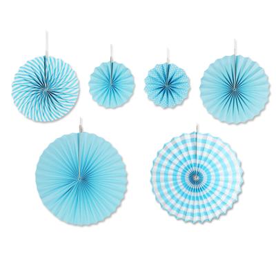 China 6 of Pack DIY Fold Hand Craft Paper Fans Blue Tissue Paper Fan Pinwheels Flower for Wedding Party Boy baby Shower Decoration Te koop