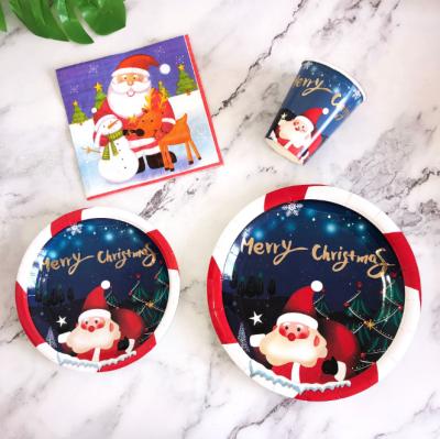 China Christmas plate disposable Santa Claus christmas party paper plate paper cup paper towel for sale