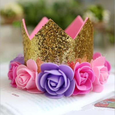 China Birthday Crown Floral hat First Birthday Outfit Girl Boy Birthday Hat Glitter Crown 1st Birthday Tiara Hat Pink Blue Hat à venda