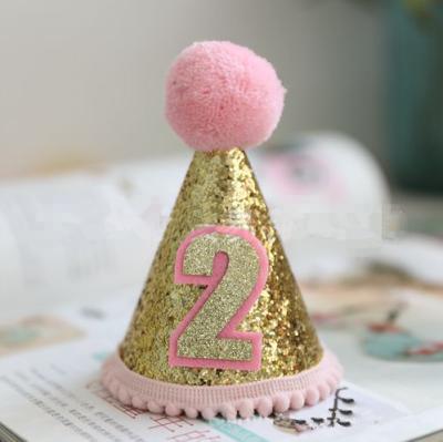 China 2nd Birthday Hat Glitter Boy Girl Outfit Baby Second Birthday Decor Birthday Outfit pink blue Birthday Party Hats Suppliers à venda