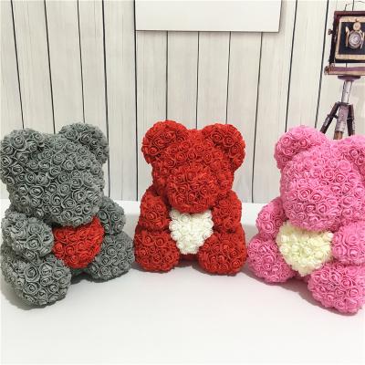 Cina Gray Rose Bear holding Red Heart MUST HAVE 2019 Artifical Flower Foam Rose Bear Toy Handmade Pride Gift 40cm in vendita