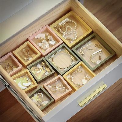 China Light Green Clear Floating Coin Chip Pin Organizer Packaging Gift Box Jewelery Storge Box Dust Proof PE Film Membrane 3D View Display Jewelry for sale