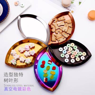 China Restaurant bar hotel stainless steel gold silver foil shape viable dinner plate jewelry candy food stainless steel tray for sale