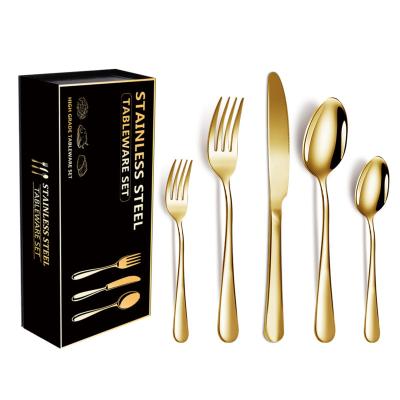 China Hot Sale Stainless Steel Flatware Flatware Set Gold Knife Fork Spoon Viable Gold Silverware Set For Restaurant Cutlery for sale