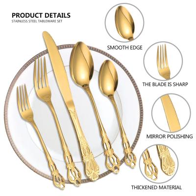 China Viable Hot Sale 40-PCS Stainless Steel Cutlery Set Wedding Gold Knife Fork Spoon Flatware Set Gold Silverware For Hotel Besteck for sale