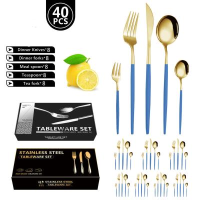 China Viable Hot Sale 40-PCS Stainless Steel Cutlery Set Colorful Knife Fork Spoon Silver Flatware Set Gold Silverware For Party Besteck for sale