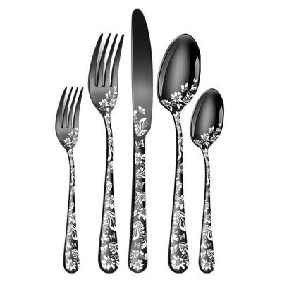 China Best Viable Selling Gold Embroidery Gold Knife Fork Spoon Silverware Set Stainless Steel Cutlery Set Wedding Flatware for sale