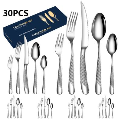 China Hot Sale 30-PCS Stainless Steel Cutlery Set Gold Knife Fork Spoon Set Diamond Handle Silverware Gold Flatware Star Stocked for sale