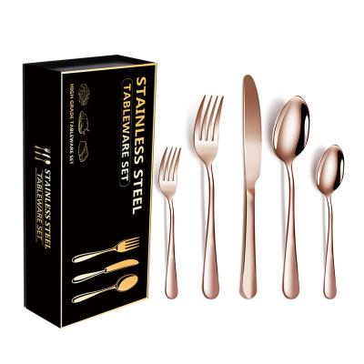 China Hot Sale 30-PCS Disposable Stainless Steel Cutlery Set Gold Knife Fork Spoon Set Stainless Steel Flatware Silverware Gold Flatware for sale