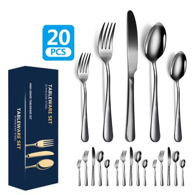 China Simple viable explosive style stainless steel atmospheric cutlery set 20 pieces of hotel gold restaurant wedding party cutlery to create for sale