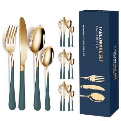 China High Quality Viable Stainless Steel Cutlery Set 16 Pieces Wedding Spoon Knife Fork Restaurant Silverware Hotel Tableware Spray Painted for sale