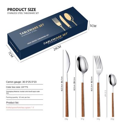 China Best Viable Selling Stainless Steel Cutlery Set 16 Pieces Party Knife Fork Spoon Restaurant Silverware Hotel Cutlery Wood Grain Handle for sale