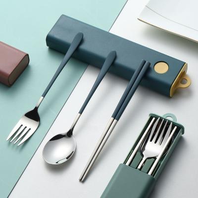 China Viable Nordic Style Stainless Steel Cutlery Set Chopsticks Spoon Fork Silverware Flatware Portable Camping Spoon Cutlery for sale