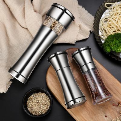 China High Quality Viable Stainless Steel Silverware Kitchen Tools Stainless Steel Food Grade Glass Pepper and Sea Salt Bottle Grinding Set for sale