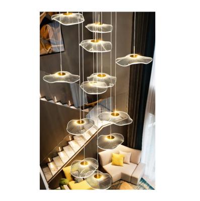 China Modern luxury acrylic lotus leaf design led ceiling lamp lighting chandelier for stair home deco for sale