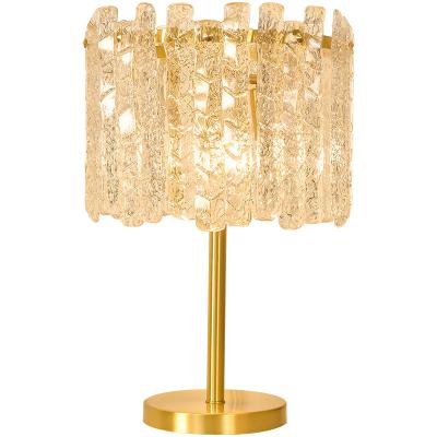 China Custom Modern Copper Hardware Body Round Small Crystal Glass Table Lamp Light For Bedside Bedroom Hotel Rooms for sale