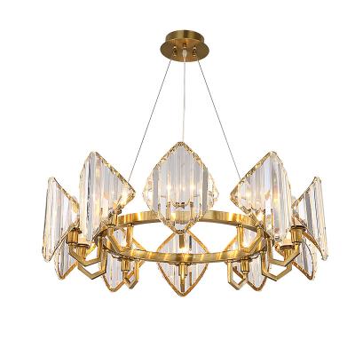 China Modern Nordic Quadrilateral Bar Crystal Chandelier Metal Pendent Light For Villa Living Dining Room for sale