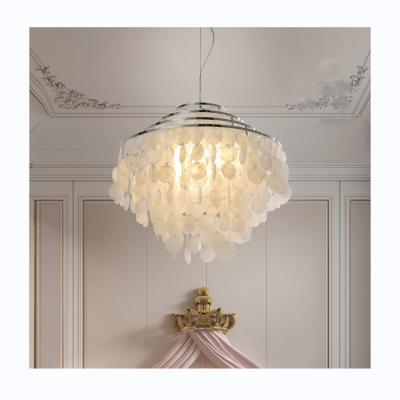 China Modern Nordic Simplicity White Round Capiz Shell Chandelier Made Shells Lamp Philippines Natural Seashell Hanging Light for sale